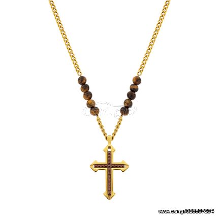Police Cullin, Unisex Cross - Νecklace From Gold / Brown Stainless Steel PJ.26568PSG/02