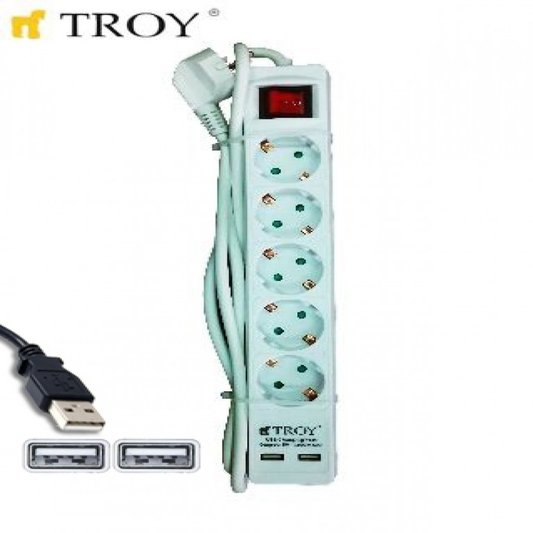 Troy πολύπριζο 5 θέσεων με 2 θύρες Usb