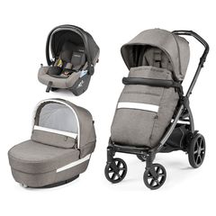 Peg Perego Πολυκαρότσι 3 Σε 1 New Book Modular Lounge City Grey Και Δώρο Bassinet Stand