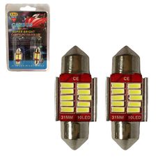 Λάμπες Led Σωληνωτές 31mm 6 Leds 10 Leds 12volt Canbus Λευκό Φως 2 Τεμάχια