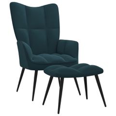 Πολυθρόνα Relax Μπλε Βελούδινη με Σκαμπό 328094