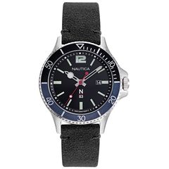 Nautica N83 Accra Beach, Men's Watch, Black Leather Strap NAPABF916