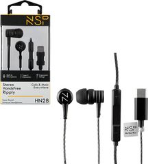 NSP Hands Free Stereo Universal Type C 1.2m Ripply HN28 With Remote And Mic BLACK