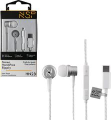 NSP Hands Free Stereo Universal Type C 1.2m Ripply HN28 With Remote And Mic WHITE