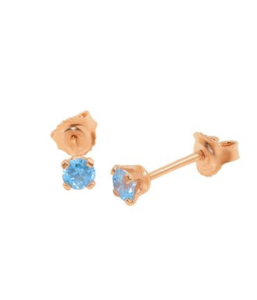 Σκουλαρίκια Μονόπετρα σε Ροζ Χρυσό Κ14 με Ζιρκόνια Aqua Marine 09557P