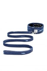 OUCH! | Denim Collar With Leash | Rough end Denim Style | Blue