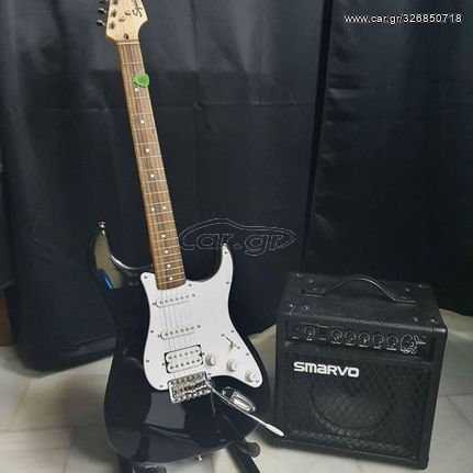 Compo ηλεκτρική κιθάρα fender squire stratocaster με βάση κιθάρας ενισχυτή, κουρδιστήρι