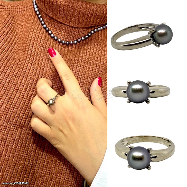 Δαχτυλιδι 18k με μαύρο Μαργαριτάρι Ταιτης (Νο54)