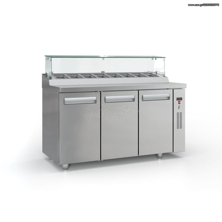 Ψυγείο πάγκος salad bar για 7 GN 1/4 και 3 πόρτες, χωρίς ψυκτικό μηχάνημα.