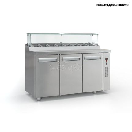 Ψυγείο πάγκος salad bar για 7 GN 1/4 και 3 πόρτες, χωρίς ψυκτικό μηχάνημα. 