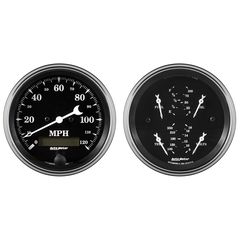 Autometer Gauge Kit, 2 Pc., Quad & Speedometer, 3 3/8", Old Tyme Black