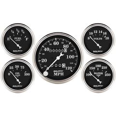 Autometer Gauge Kit, 5 Pc., 3 1/8" & 2 1/16", Mech. Speedometer, Old Tyme Black