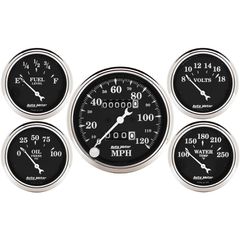 Autometer Gauge Kit, 5 Pc., 3 1/8" & 2 1/16", Mech. Speedometer, Old Tyme Black