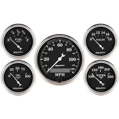 Autometer Gauge Kit, 5 Pc., 3 1/8" & 2 1/16", Elec. Speedometer, Old Tyme Black