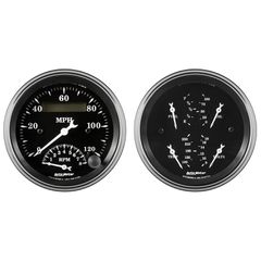 Autometer Gauge Kit, 2 Pc., Quad & Tach/Speedo, 3 3/8", Old Tyme Black