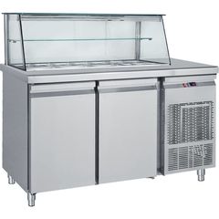 Ψυγείο πάγκος σαλατών με βιτρίνα για 9 GN 1/4 και 2 πόρτες, Διαστάσεις : 155x70x130cm