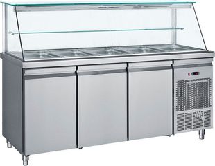 Ψυγείο πάγκος σαλατών με βιτρίνα για 5 GN 1/1 και 3 πόρτες, Διαστάσεις : 185x70x130cm