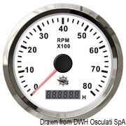 Στροφόμετρο Με Ψηφιακό Ωρόμετρο 85mm Λευκό Inox Osculati-0-4000