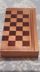 Ξύλινο Σκάκι – Τάβλι, με πιόνια, πούλια και ζάρια