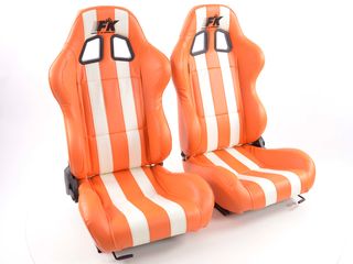 Καθίσματα αγωνιστικά σετ FK Λευκό-Πορτοκαλι Δερματίνη Ανακλινόμενα  - (FKRSE010189)