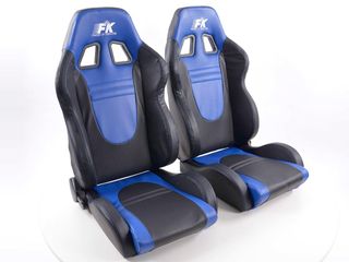 Καθίσματα αγωνιστικά σετ Bucket FK Μαύρα-Μπλε Δερματίνη Ανακλινόμενα  - (FKRSE613-615)