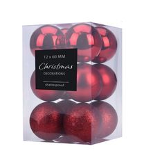 Χριστουγεννιάτικο Σετ μπάλες πλαστικές κόκκινες 12τμχ 6cm CAN 204620