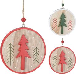 Χριστουγεννιάτικο Στολίδι  Ξύλινο στρογγυλό με τρισδιάστατο Δέντρο 10x10cm 1τμχ DH8061840 H
