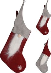 Κάλτσα Χριστουγεννιάτικη με Άγιο Βασίλη γκρι- κόκκινο 40cm DH8058500 H