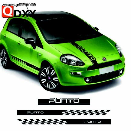 Fiat Punto Racing Sport Stripes Door Side Skirt Vinyl Decals Auto Hood Engine Cover Decor Film Stickers - Decals  Φιατ Πουντο  Αυτοκολητα
