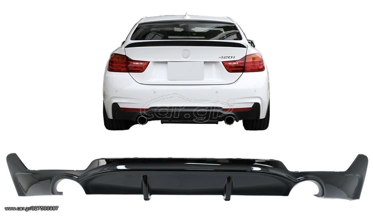 ΠΙΣΩ ΣΠΟΙΛΕΡ Rear Bumper Diffuser BMW F32 F33 F36 (2013-) Coupe Cabrio 4 Series M Performance Design Twin Single Outlet Piano Black