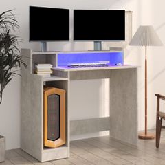 Γραφείο με LED Γκρι Σκυρόδεματος 97x45x90 εκ. Επεξεργ. Ξύλο 805556