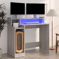 Γραφείο με LED Γκρι Sonoma 97x45x90 εκ. Επεξεργ. Ξύλο 820476