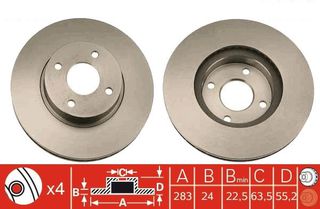 ΔΙΣΚΟΠΛΑΚΑ ΦΡΕΝΟΥ ΕΜΠΡΟΣ (4 ΜΠΟΥΛΟΝΙΑ) FORD SIERRA 85-90 (ΑΕΡΙΖΟΜΕΝΗ 283MM) BREMBO 1637618