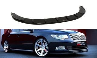 Spoiler / Χειλάκι εμπρός προφυλακτήρα Maxton Design Skoda Superb Mk2 Μαύρο Γυαλιστερό - (SK-SU-2-SPORT-FD1G)