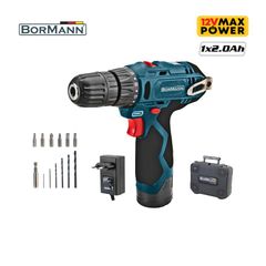 BCD2010 Δραπανοκατσάβιδο Μπαταρίας 12V με Εξαρτήματα (1x1.5Ah) - 10,8V - 12V ΧΩΡΙΣ ΚΡΟΥΣΗ - BORMANN LITE (#050964)