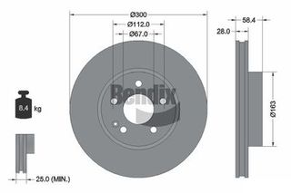 BENDIX Braking BDS1050 Δισκόπλακα ΕΜΠΡΟΣ ΣΕΤ 2 ΤΜΧ *MERCEDES-BENZ- 639 421 0012*