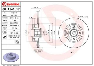 ΔΙΣΚΟΠΛΑΚΑ ΠΙΣΩ  RENAULT ΜΕ ΑΙΣΘΗΤΗΡΑ ABS BY7697 432005338R 432005347R 7701207823 8200038305 8660001811 8671018106