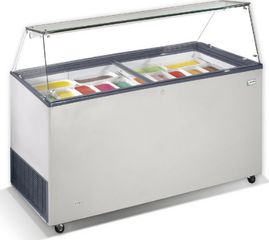 Ψυγείο Βιτρίνα Χύμα παγωτού με κουρμπα τζάμια 6 -10 -12 -14 γεύσεων στατικής ψύξης, διαστάσεις : ---x68x123