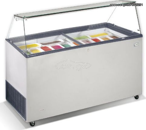 Ψυγείο Βιτρίνα Χύμα παγωτού με κουρμπα τζάμια 6 -10 -12 -14 γεύσεων στατικής ψύξης, διαστάσεις : ---x68x123