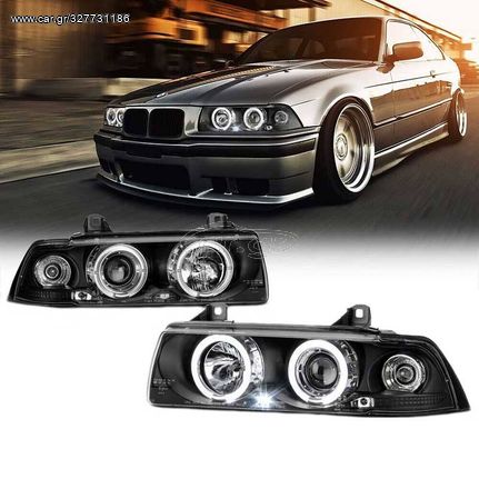 Φανάρια Εμπρός BMW E36 Coupe/Cabrio (91-99) Μαύρο Angel Eyes 