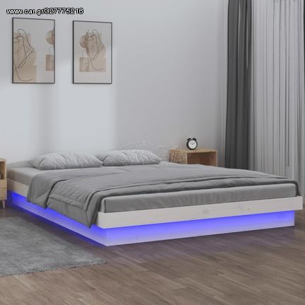 820013 vidaXL Πλαίσιο Κρεβατιού με LED Λευκό 135x190εκ Μασίφ Ξύλο 4FT6 Double Λευκό, 1 Τεμάχιο