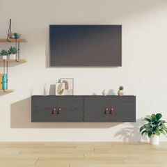 Ντουλάπι Τοίχου 2 τεμ. Γκρι 60x30x30 εκ. από Μασίφ Ξύλο Πεύκου 818370