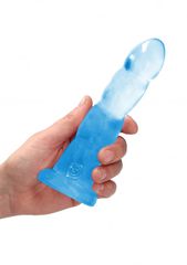 Μη Ρεαλιστικό Ομοίωμα Πέους Crystal Clear Dildo 18 cm με Ραβδώσεις και Βάση Βεντούζας (Μπλε) - Shots Media