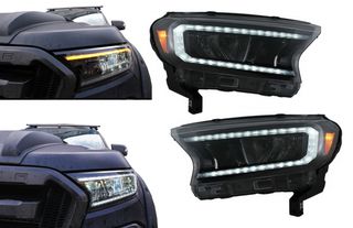φαναρια Headlights LED Light Bar suitable for Ford Ranger (2015-2020) LHD Full Black Housing with Sequential Dynamic Turning Lights eautoshop gr