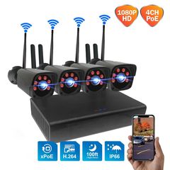 4CH 2.0MP 1080P Wireless Black Surveillance Camera System Kits Outdoor/Indoor Weatherproof