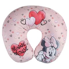 Παιδικό Μαξιλαράκι Αυχένα Ταξιδιού Minnie Mouse \'\'Καρδιές\'\' 27cm x 23cm Ροζ 1 Τεμάχιο