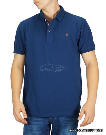 Everbest Ανδρική Βαμβακερή Μπλούζα Polo Μπλε Ρουά Regular Fit (222-907) (100% Βαμβάκι)