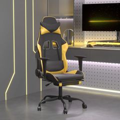 Καρέκλα Gaming Μασάζ Υποπόδιο Μαύρος χρυσός από Συνθετικό Δέρμα 345413