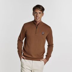 Πλεκτή Βαμβακερή Μπλούζα με Φερμουάρ και Αγκώνες σε Κάμελ Χρώμα με Slim Fit Γραμμή Guy Laroche GL2229202_16