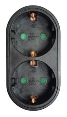 POWERTECH αντάπτορας ρεύματος PT-821, 2x schuko, 250V 16A, μαύρος